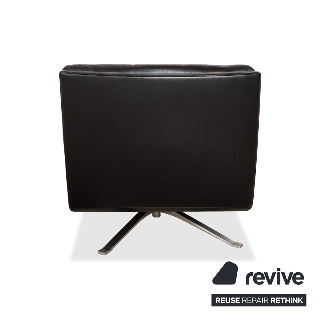 Rolf Benz Black Leather Armchair Executive Chair Metal Swivel Base Swivel Function
