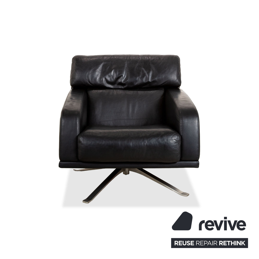Rolf Benz Black Leather Armchair Executive Chair Metal Swivel Base Swivel Function