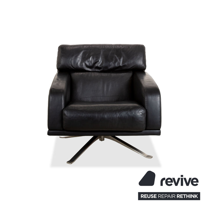 Rolf Benz Black Leather Armchair Executive Chair Metal Swivel Base Swivel Function