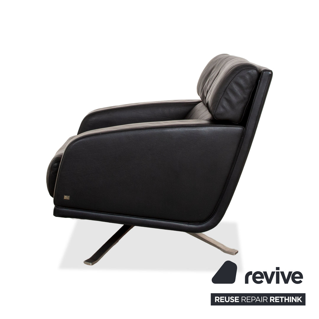 Rolf Benz Black Leather Armchair Executive Chair Metal Swivel Base Swivel Function
