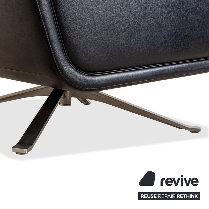 Rolf Benz Black Leather Armchair Executive Chair Metal Swivel Base Swivel Function