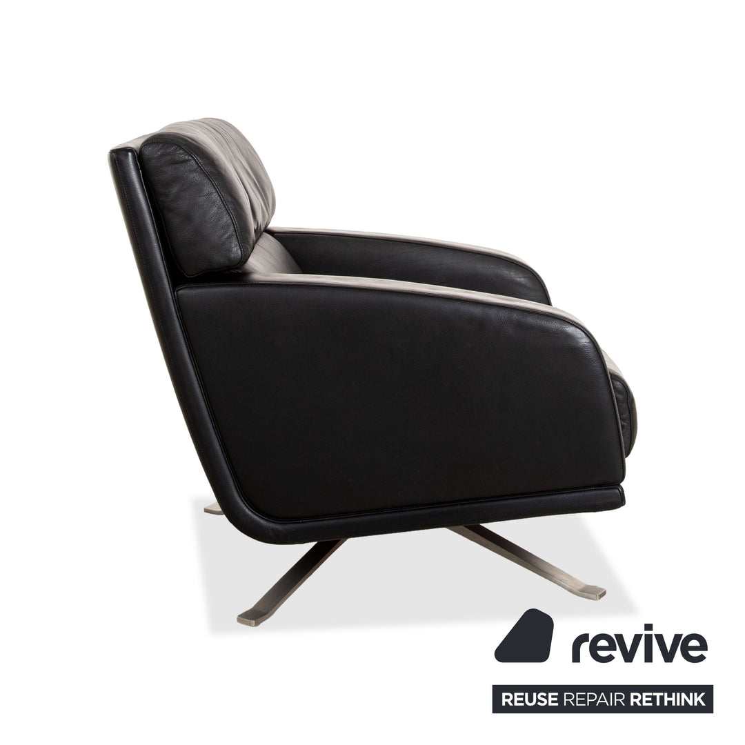 Rolf Benz Black Leather Armchair Executive Chair Metal Swivel Base Swivel Function