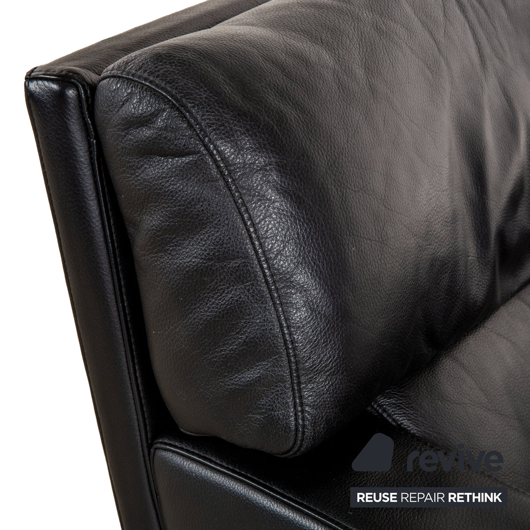 Rolf Benz Black Leather Armchair Executive Chair Metal Swivel Base Swivel Function