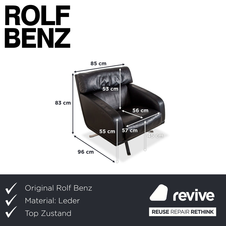 Rolf Benz Black Leather Armchair Executive Chair Metal Swivel Base Swivel Function