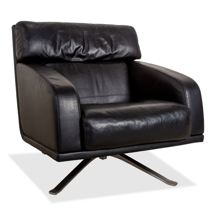 Rolf Benz Black Leather Armchair Executive Chair Metal Swivel Base Swivel Function