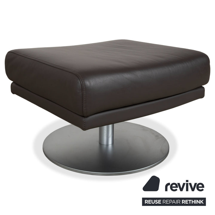 Rolf Benz Leder Metall Sessel Schwarz Anthrazit Dunkelbraun inkl. Hocker