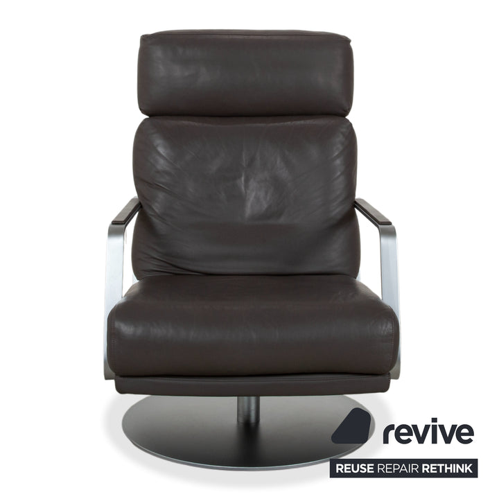 Rolf Benz Leder Metall Sessel Schwarz Anthrazit Dunkelbraun inkl. Hocker