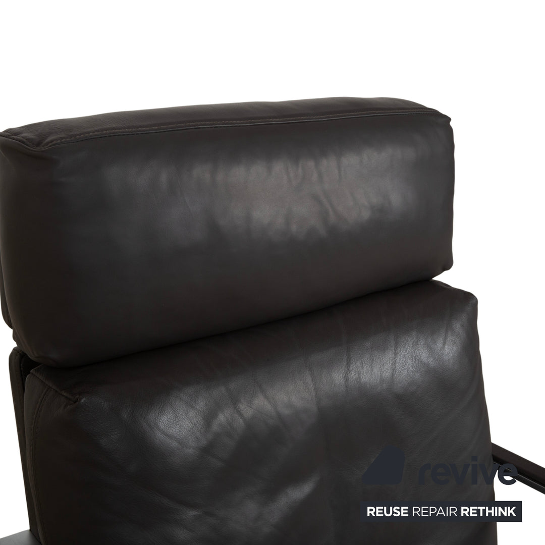 Rolf Benz Leder Metall Sessel Schwarz Anthrazit Dunkelbraun inkl. Hocker