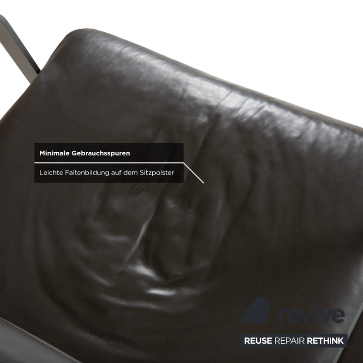 Rolf Benz Leder Metall Sessel Schwarz Anthrazit Dunkelbraun inkl. Hocker