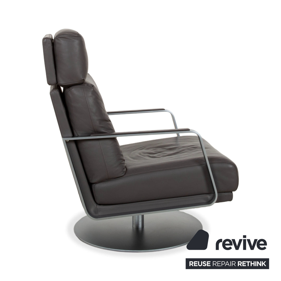 Rolf Benz Leder Metall Sessel Schwarz Anthrazit Dunkelbraun inkl. Hocker