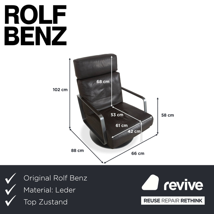 Rolf Benz Leder Metall Sessel Schwarz Anthrazit Dunkelbraun inkl. Hocker