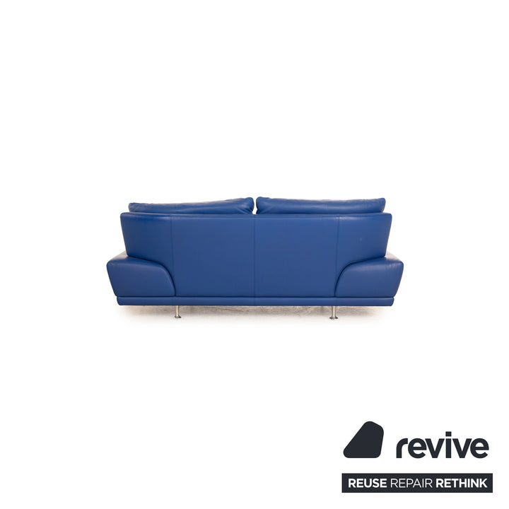 Rolf Benz Leder Sofa Garnitur Blau Sofa Couch Dreisitzer Hocker