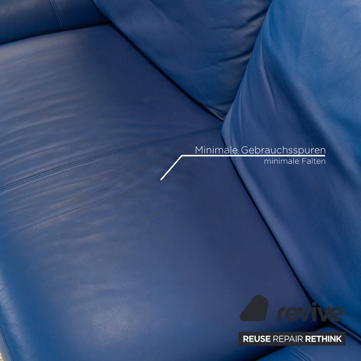 Rolf Benz Leder Sofa Garnitur Blau Sofa Couch Dreisitzer Hocker