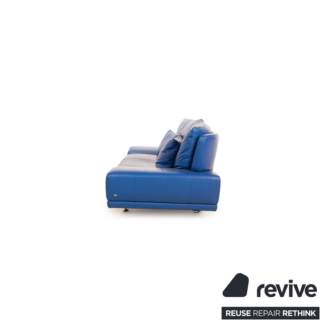 Rolf Benz Leder Sofa Garnitur Blau Sofa Couch Dreisitzer Hocker