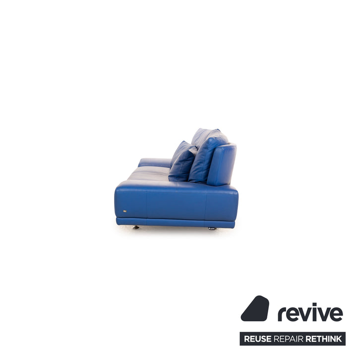 Rolf Benz Leder Sofa Garnitur Blau Sofa Couch Dreisitzer Hocker