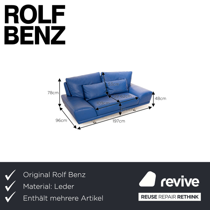 Rolf Benz Leder Sofa Garnitur Blau Sofa Couch Dreisitzer Hocker