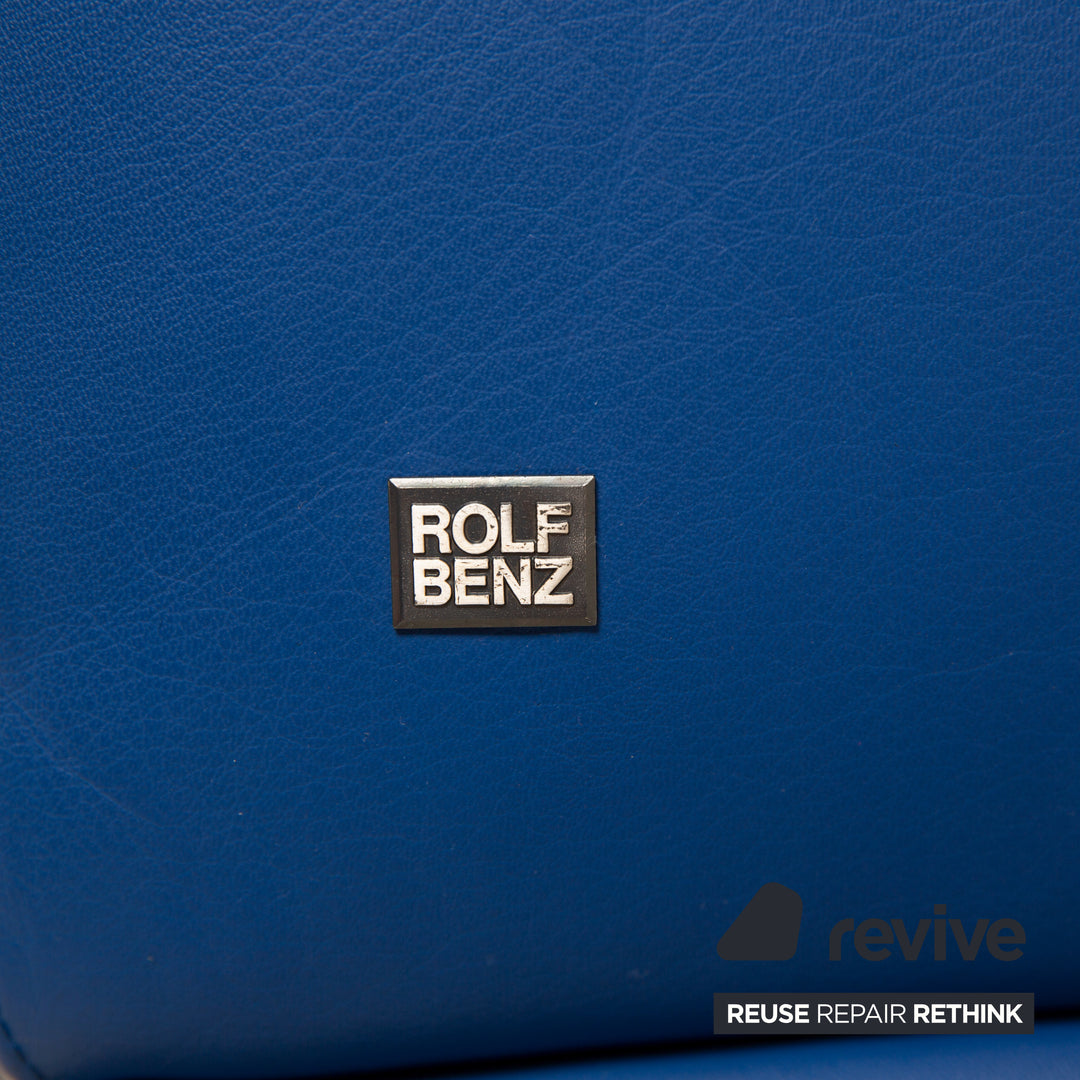 Rolf Benz Leder Sofa Garnitur Blau Sofa Couch Dreisitzer Hocker