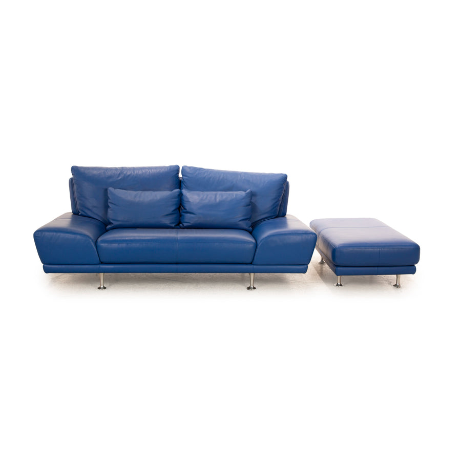 Rolf Benz Leder Sofa Garnitur Blau Sofa Couch Dreisitzer Hocker