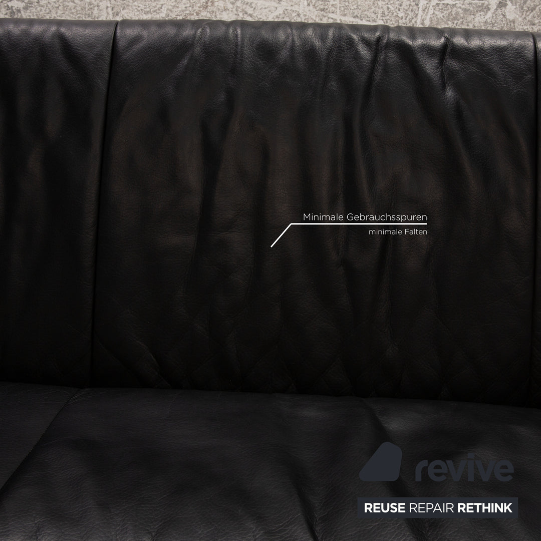 Rolf Benz leather sofa set black three-seater armchair stool sofa couch