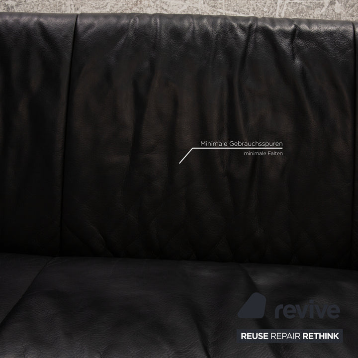 Rolf Benz leather sofa set black three-seater armchair stool sofa couch