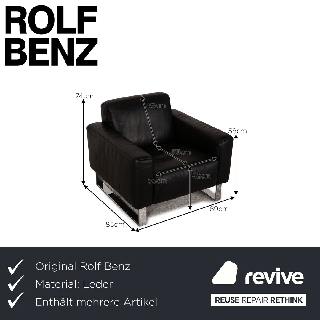 Rolf Benz leather sofa set black three-seater armchair stool sofa couch