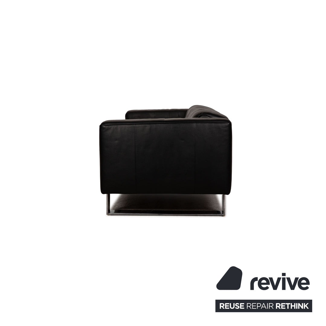 Rolf Benz leather sofa set black three-seater armchair stool sofa couch