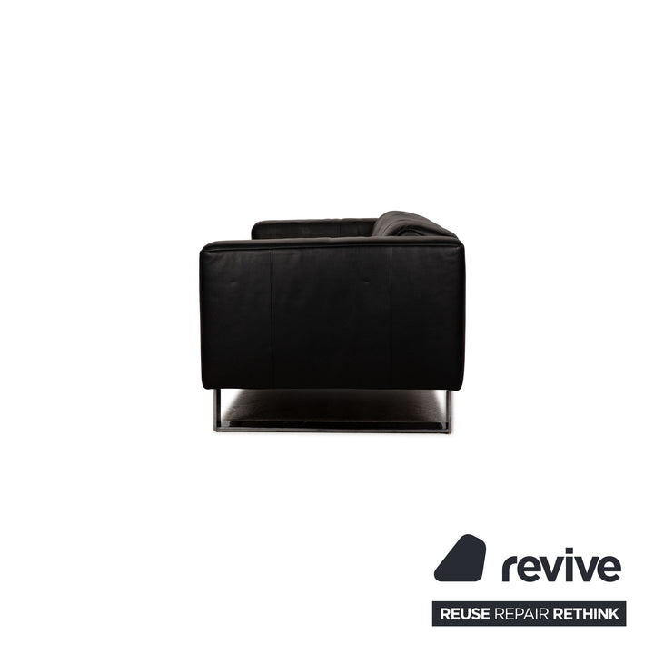 Rolf Benz leather sofa set black three-seater armchair stool sofa couch