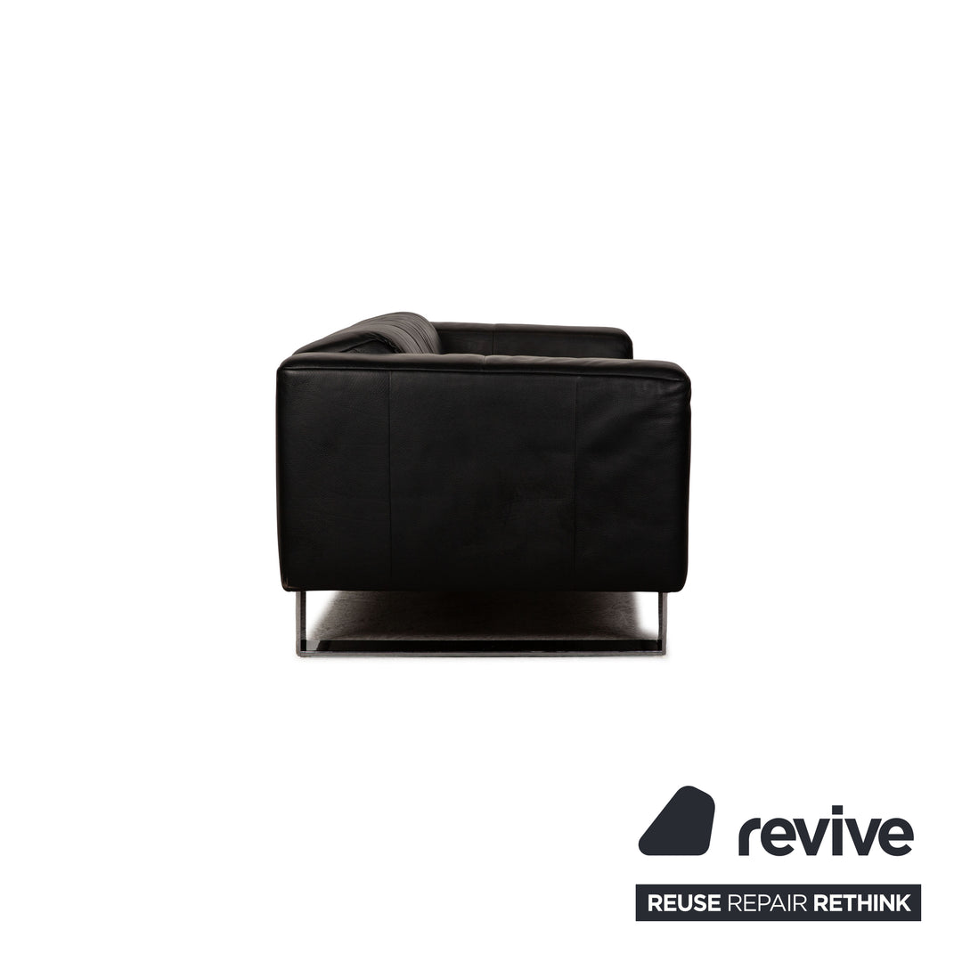 Rolf Benz leather sofa set black three-seater armchair stool sofa couch