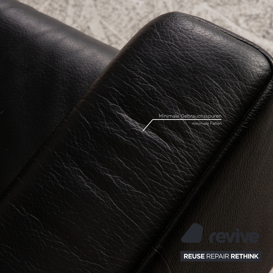 Rolf Benz leather sofa set black three-seater armchair stool sofa couch