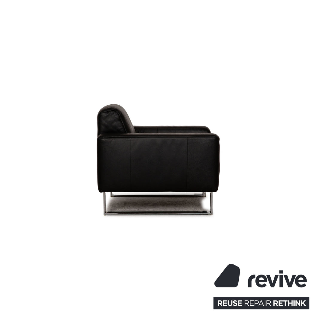 Rolf Benz leather sofa set black three-seater armchair stool sofa couch