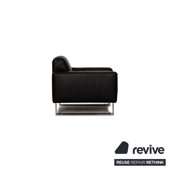 Rolf Benz leather sofa set black three-seater armchair stool sofa couch