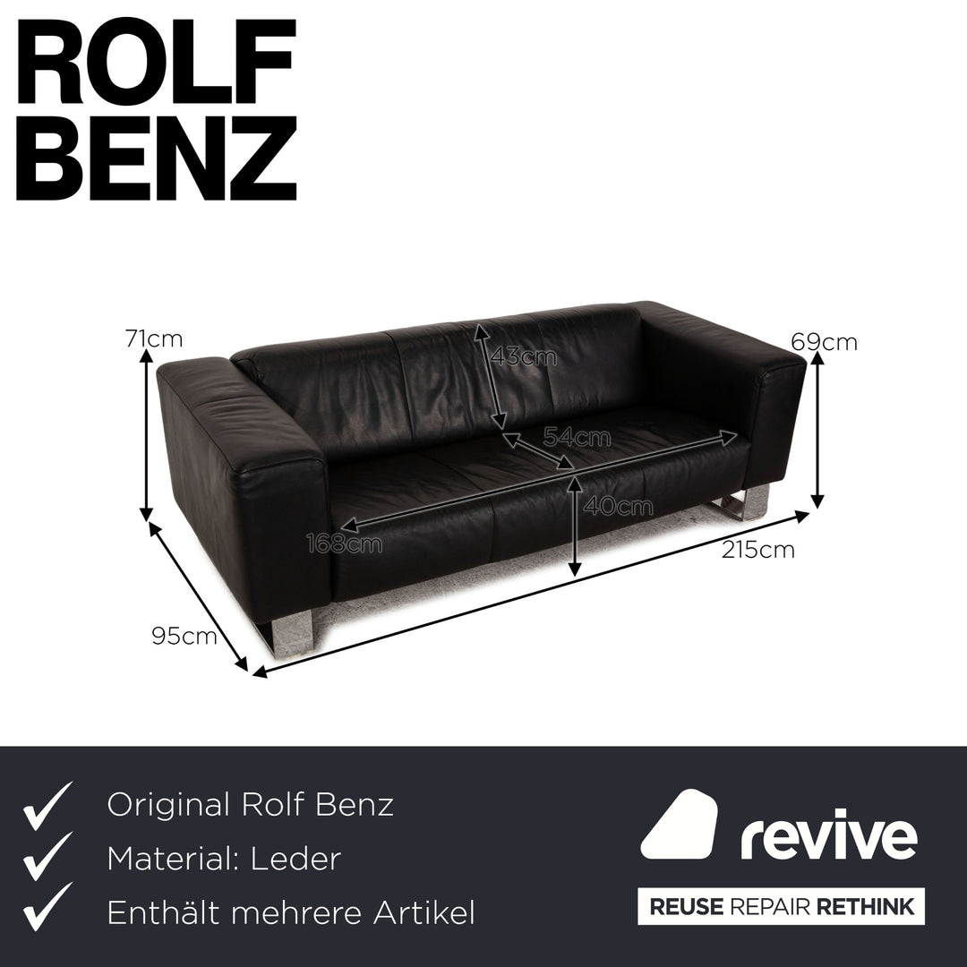Rolf Benz leather sofa set black three-seater armchair stool sofa couch