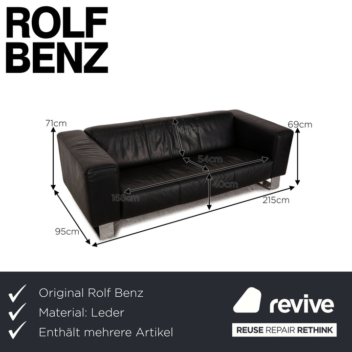 Rolf Benz leather sofa set black three-seater armchair stool sofa couch