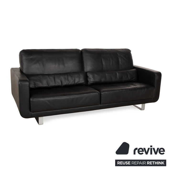 Rolf Benz Leder Sofa Garnitur Schwarz manuelle Funktion Zweisitzer Hocker Couch