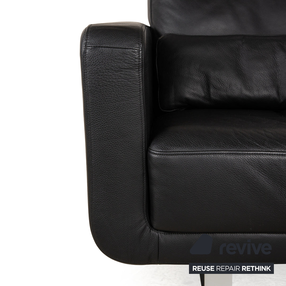 Rolf Benz leather sofa set black manual function two-seater stool couch