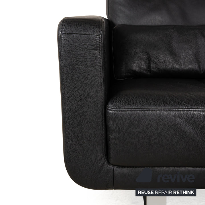 Rolf Benz leather sofa set black manual function two-seater stool couch