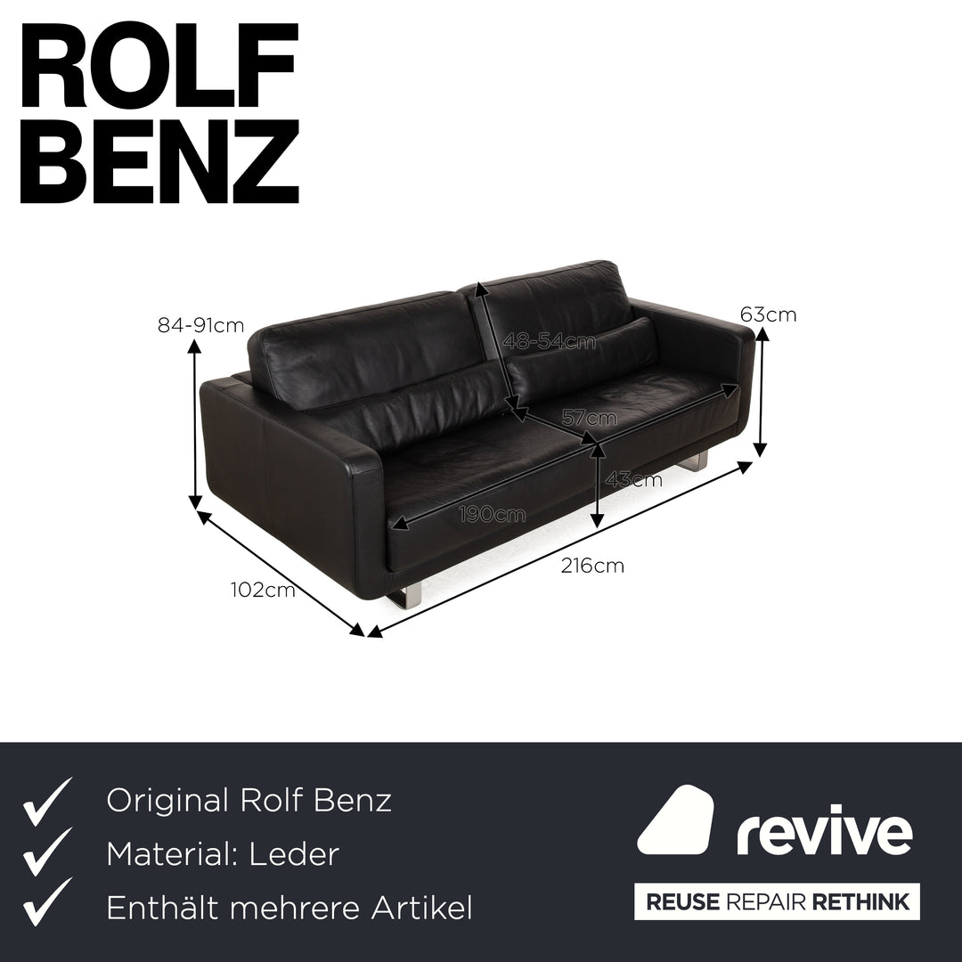 Rolf Benz Leder Sofa Garnitur Schwarz manuelle Funktion Zweisitzer Hocker Couch