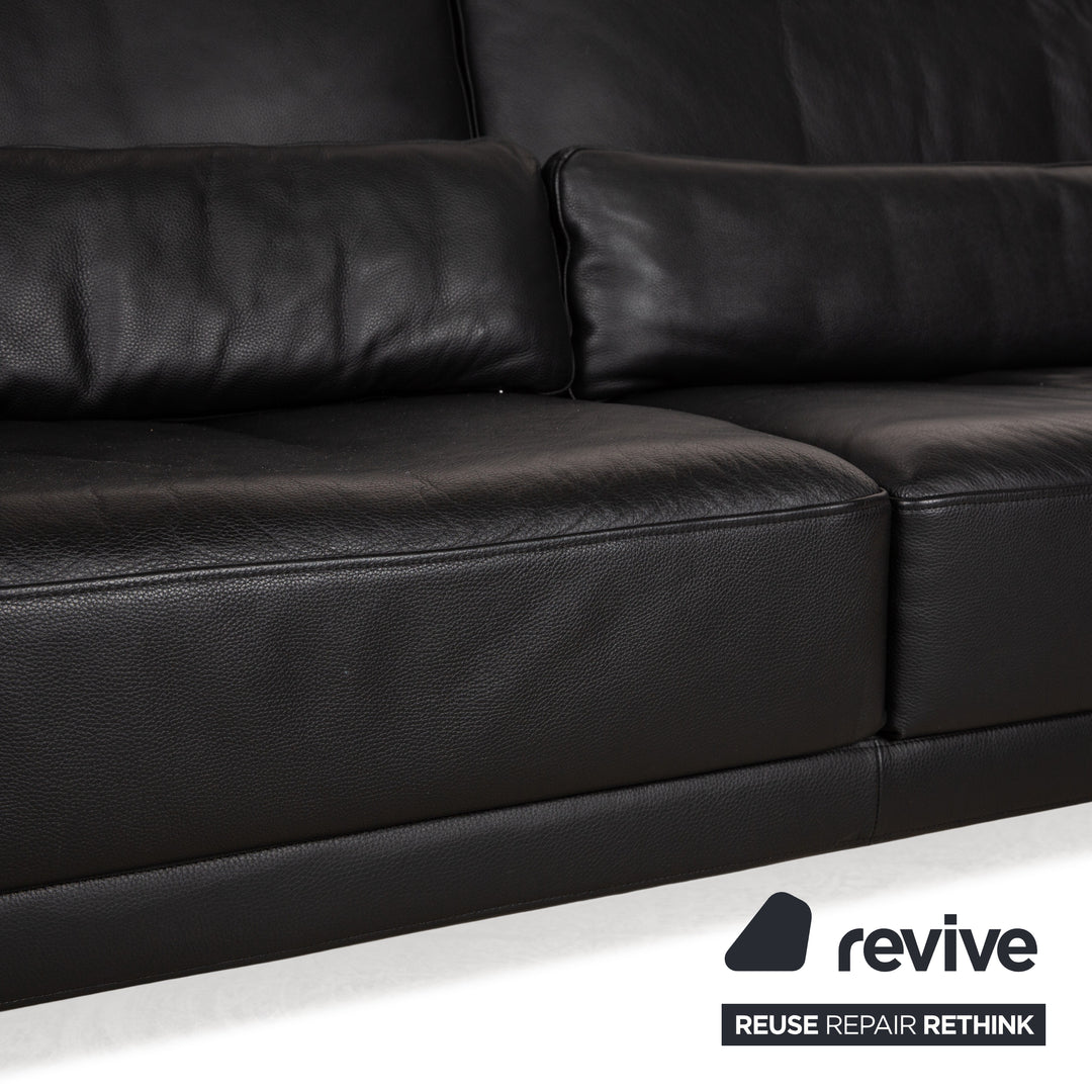 Rolf Benz leather sofa set black manual function two-seater stool couch