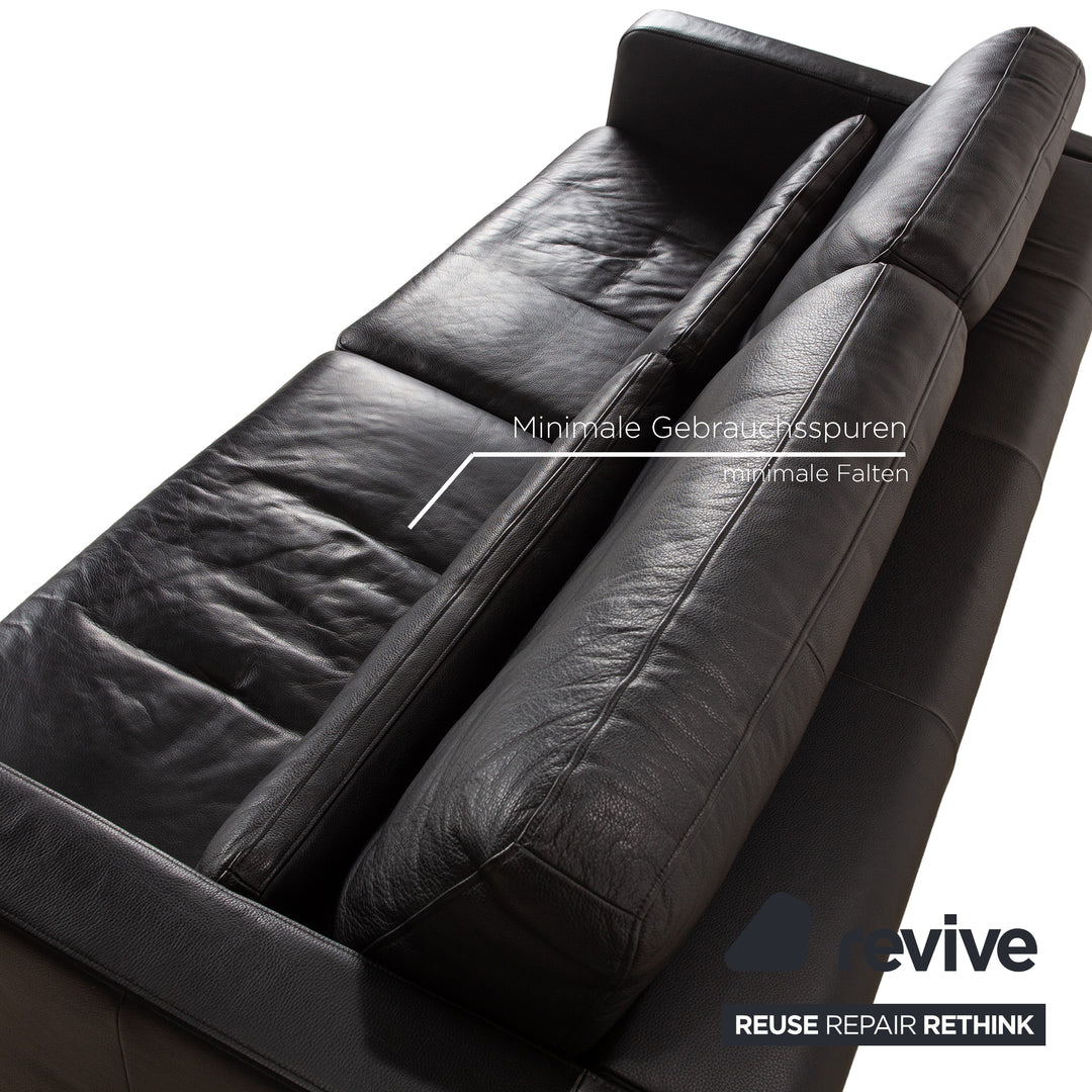 Rolf Benz leather sofa set black manual function two-seater stool couch