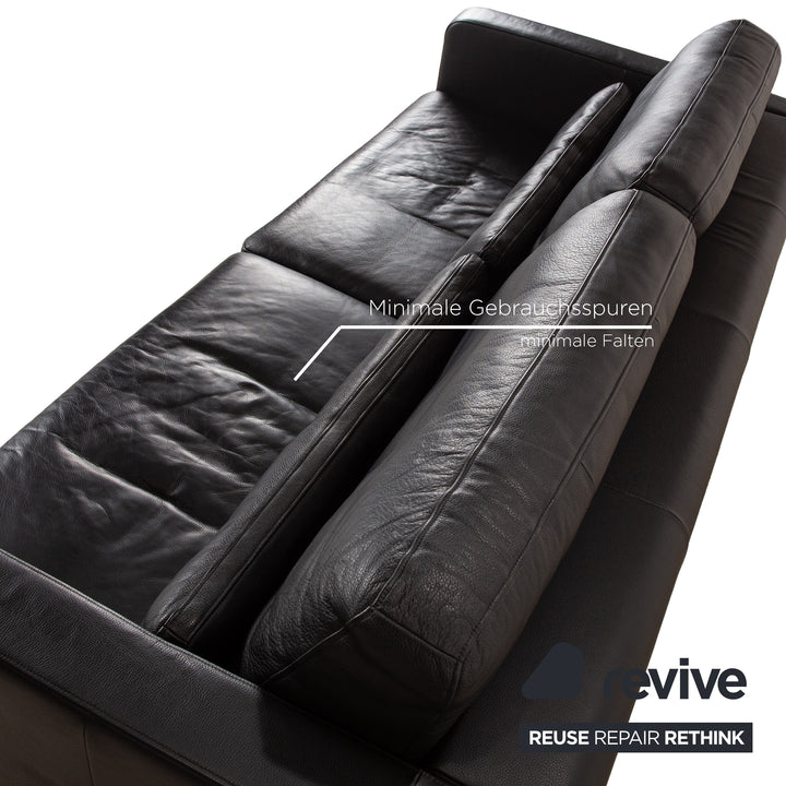 Rolf Benz leather sofa set black manual function two-seater stool couch