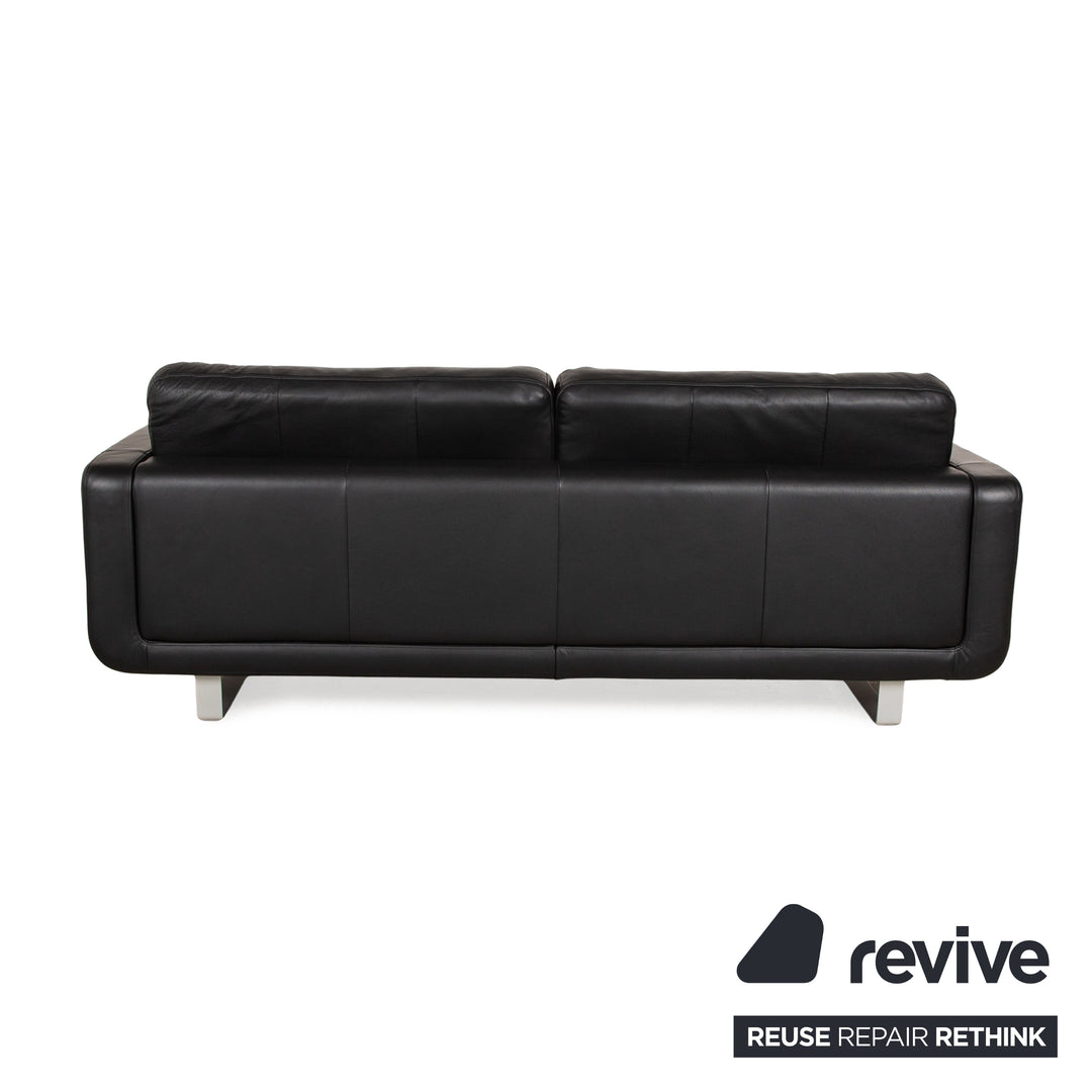 Rolf Benz Leder Sofa Garnitur Schwarz manuelle Funktion Zweisitzer Hocker Couch