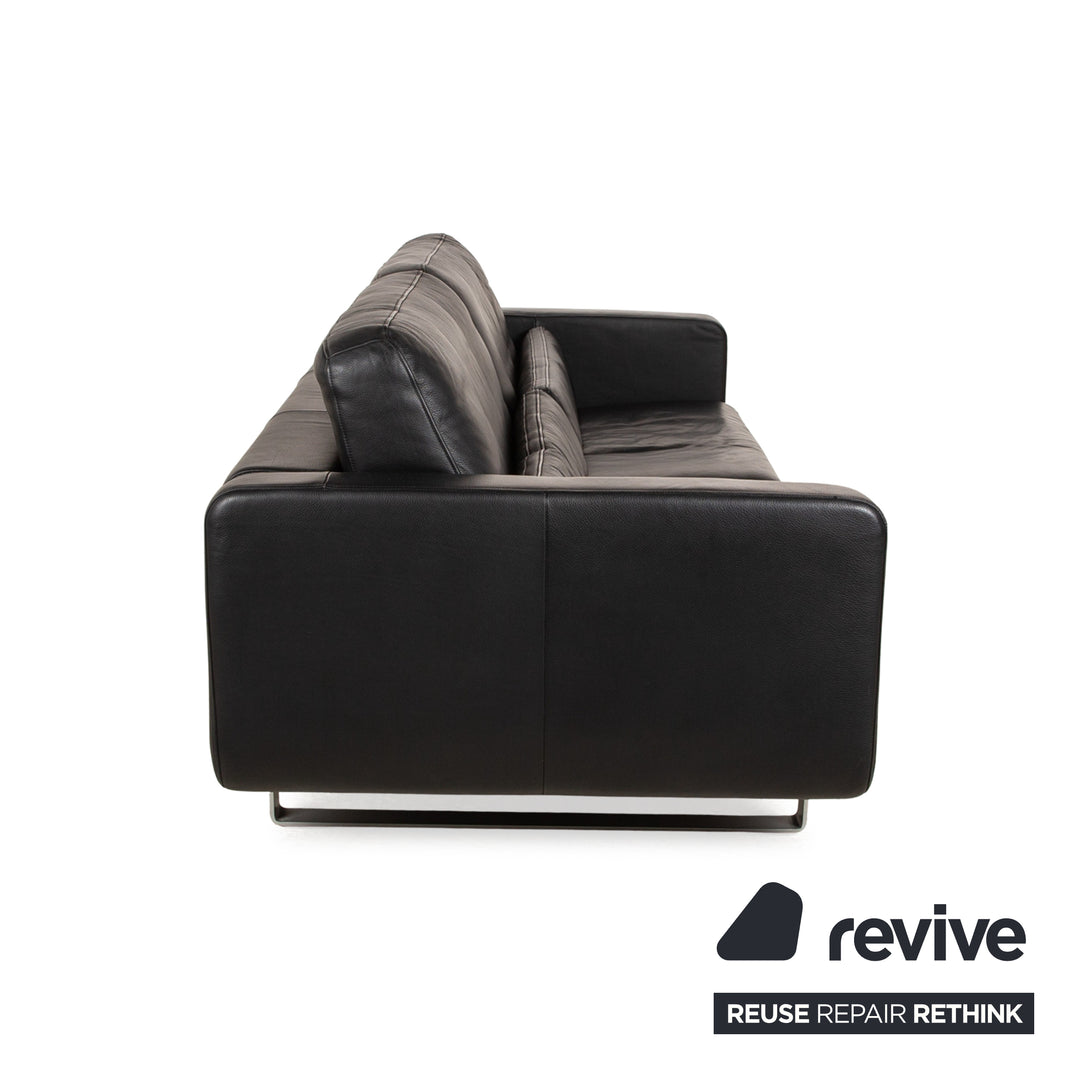 Rolf Benz leather sofa set black manual function two-seater stool couch