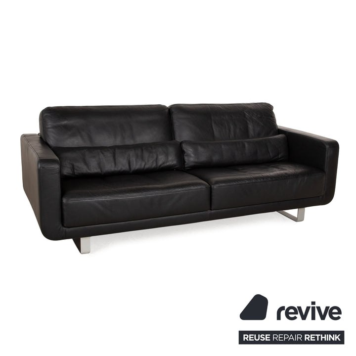 Rolf Benz Leder Sofa Garnitur Schwarz manuelle Funktion Zweisitzer Hocker Couch