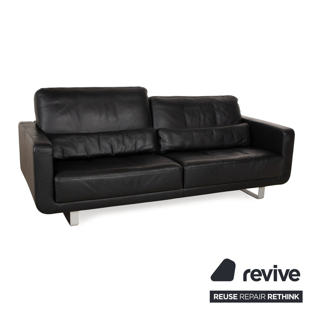 Rolf Benz Leder Sofa Garnitur Schwarz manuelle Funktion Zweisitzer Hocker Couch