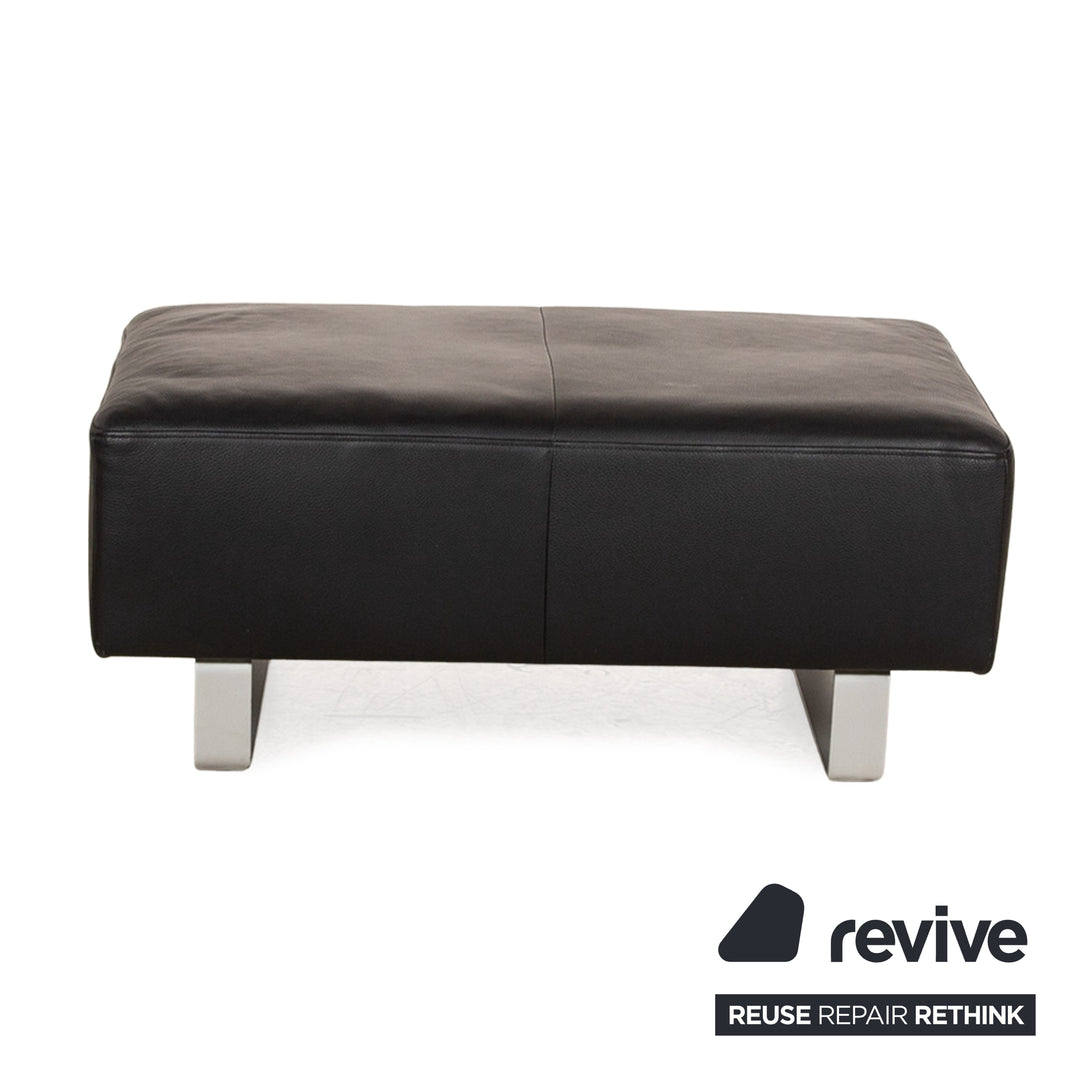 Rolf Benz Leder Sofa Garnitur Schwarz manuelle Funktion Zweisitzer Hocker Couch