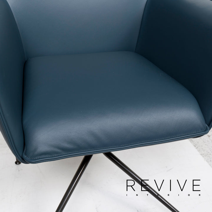 Rolf Benz leather chair blue petrol set 2x armchair #13113