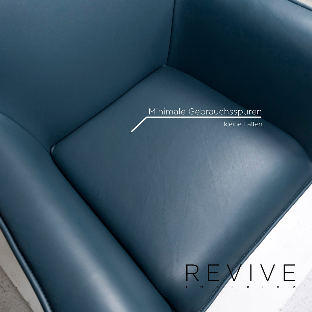 Rolf Benz leather chair blue petrol set 2x armchair #13113