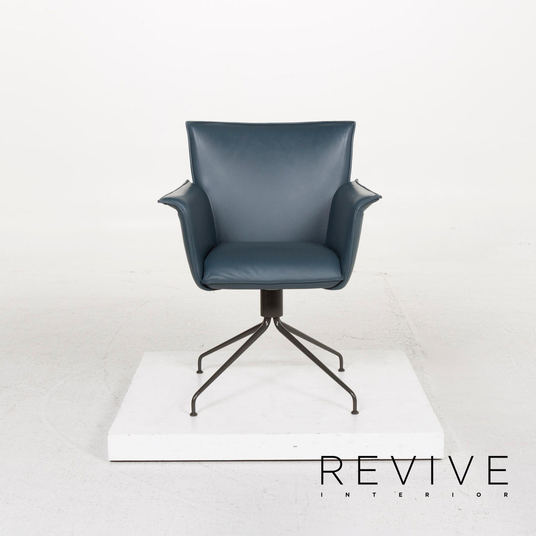 Rolf Benz leather chair blue petrol set 2x armchair #13113