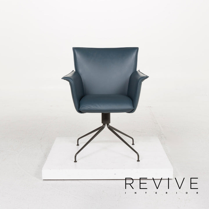 Rolf Benz leather chair blue petrol set 2x armchair #13113