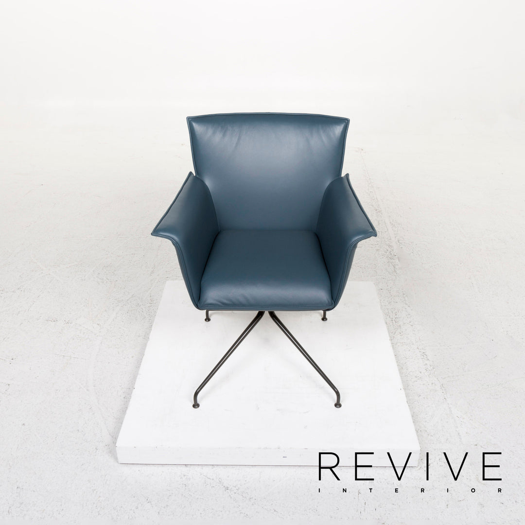 Rolf Benz leather chair blue petrol set 2x armchair #13113